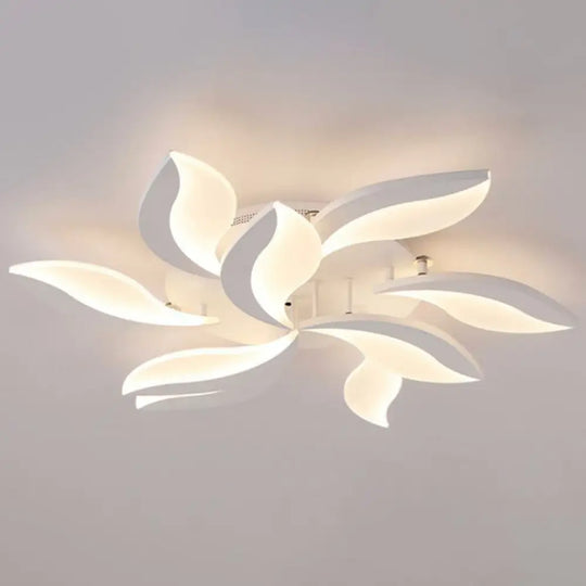 Leaf Led Semi Flush Acrylic Ceiling Light Fixture In White - Simple Style For Living Room 9 / Warm