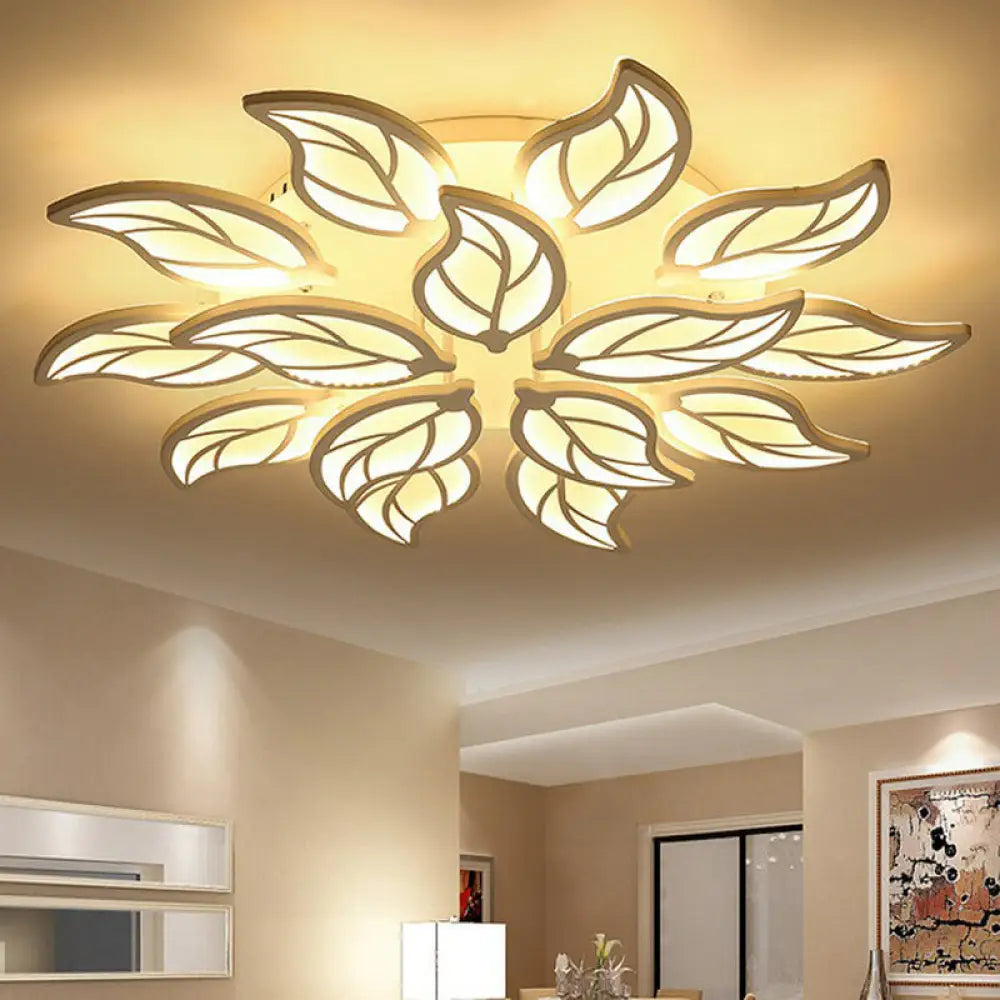 Leaf Led Semi Flush Mount Light In White Acrylic For Simple Living Room Ceiling 15 / Warm