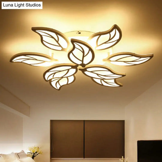 Leaf Led Semi Flush Mount Light In White Acrylic For Simple Living Room Ceiling 9 / Warm