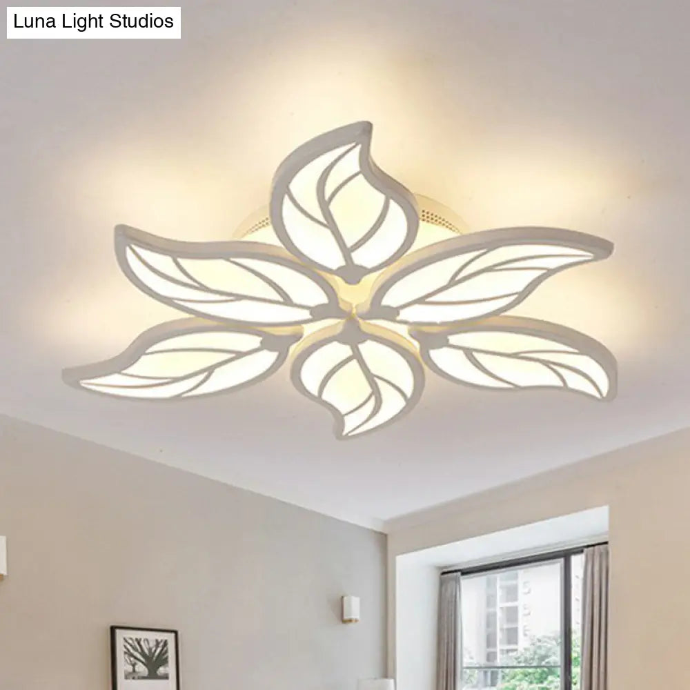 Leaf Led Semi Flush Mount Light In White Acrylic For Simple Living Room Ceiling 6 / Warm