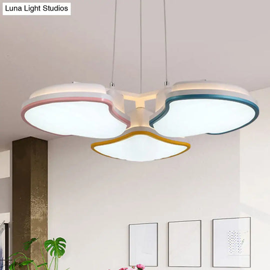 Multicolor Led Kids Bedroom Pendant Light With 3-Head Leaf Metal Shade