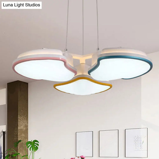 Leaf Metal Shade Multicolor Led Pendant Light For Kids’ Bedroom - 3-Head Hanging Lighting