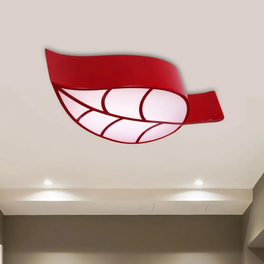 Leaf-Shaped Flush Mount Acrylic Led Ceiling Lamp For Kids’ Bedroom In Red/Yellow/Blue Red