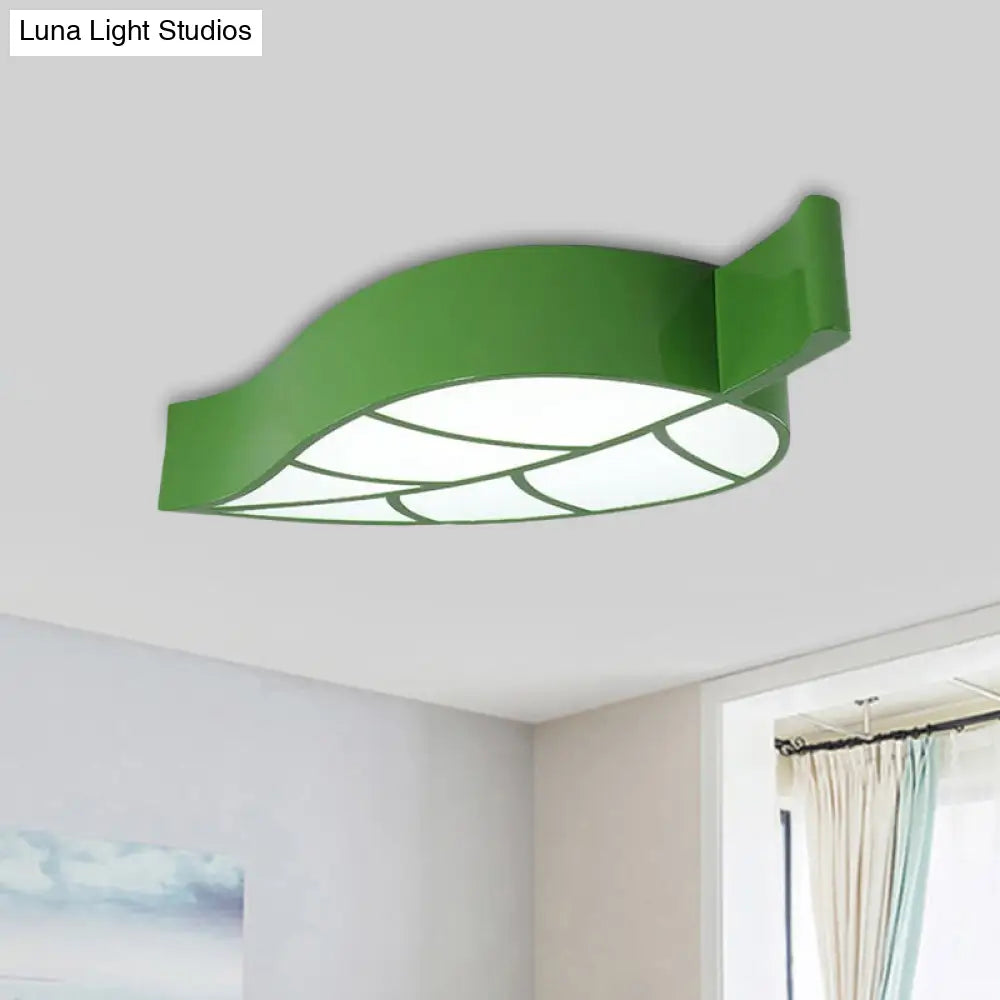 Leaf-Shaped Flush Mount Acrylic Led Ceiling Lamp For Kids Bedroom In Red/Yellow/Blue Green