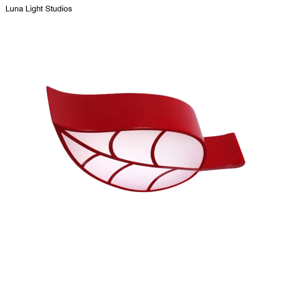 Leaf-Shaped Flush Mount Acrylic Led Ceiling Lamp For Kids’ Bedroom In Red/Yellow/Blue