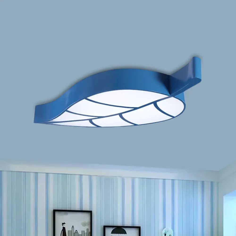 Leaf-Shaped Flush Mount Acrylic Led Ceiling Lamp For Kids’ Bedroom In Red/Yellow/Blue Blue