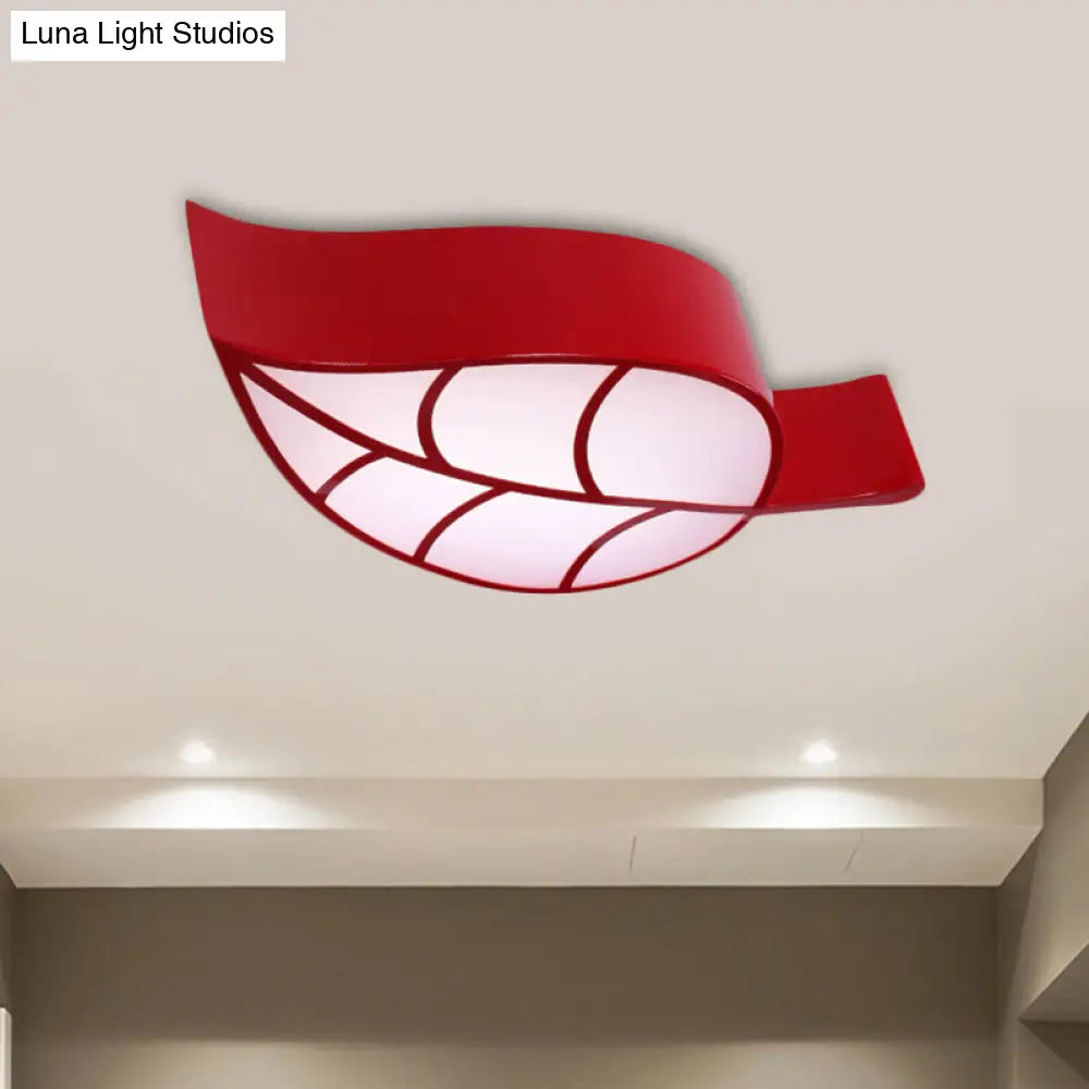 Leaf-Shaped Flush Mount Acrylic Led Ceiling Lamp For Kids Bedroom In Red/Yellow/Blue Red