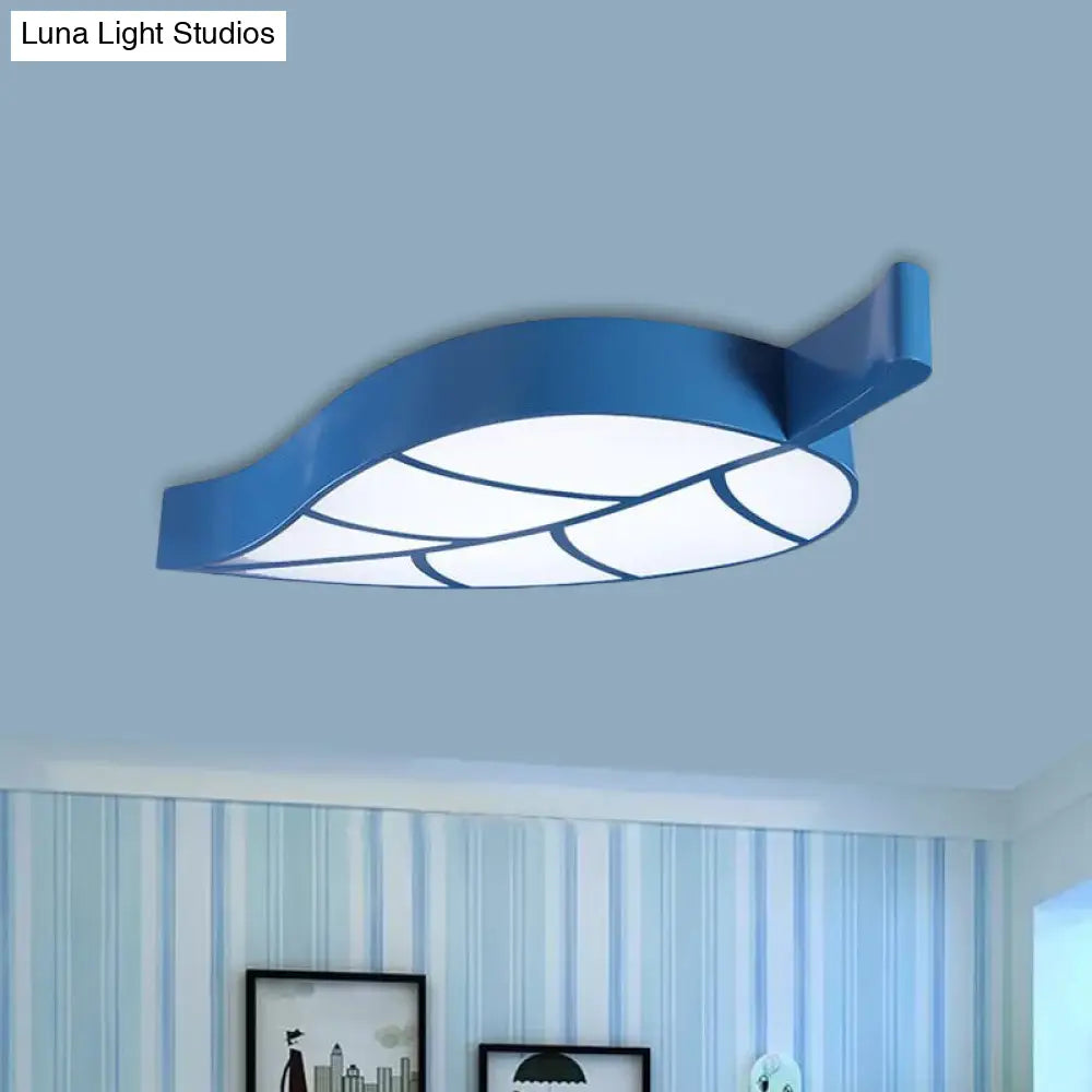 Leaf-Shaped Flush Mount Acrylic Led Ceiling Lamp For Kids Bedroom In Red/Yellow/Blue Blue