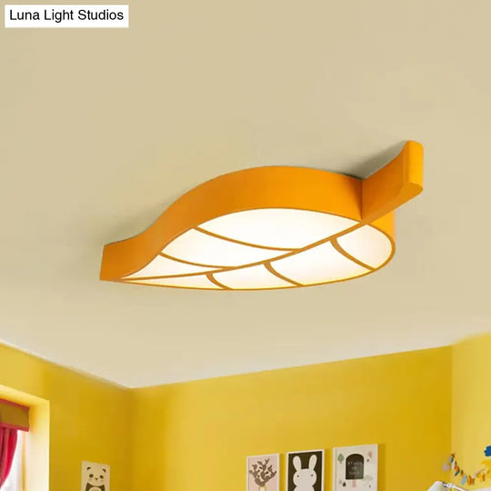 Leaf-Shaped Flush Mount Acrylic Led Ceiling Lamp For Kids Bedroom In Red/Yellow/Blue