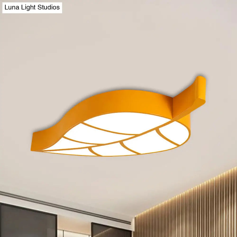 Leaf-Shaped Flush Mount Acrylic Led Ceiling Lamp For Kids Bedroom In Red/Yellow/Blue Yellow