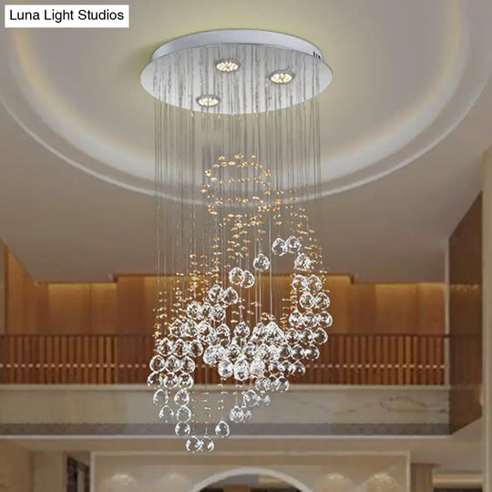 Modern Led Crystal Cluster Pendant Light With Leaf Design - Perfect For Bedroom Chrome