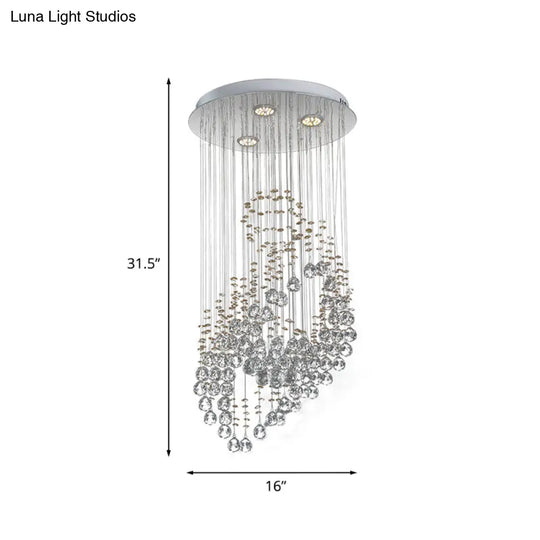 Leaf Shaped Led Pendant With Crystal Balls For Modern Bedroom Lighting