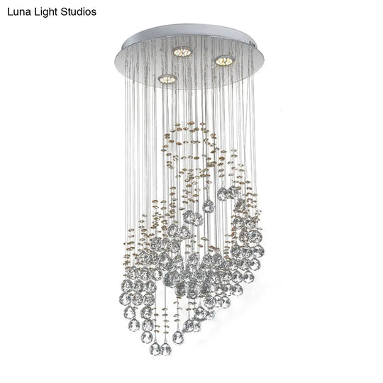Leaf Shaped Led Pendant With Crystal Balls For Modern Bedroom Lighting