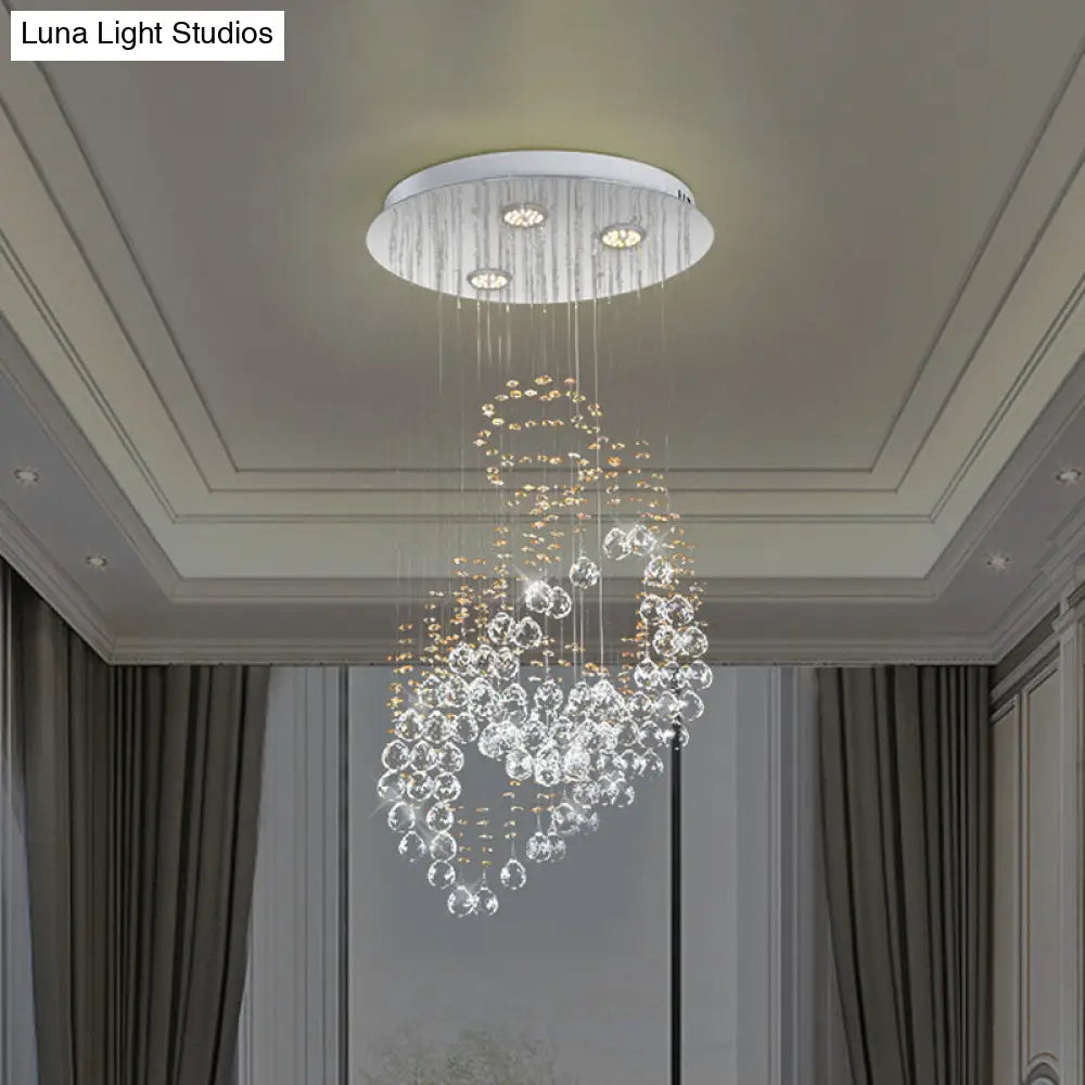 Leaf Shaped Led Pendant With Crystal Balls For Modern Bedroom Lighting