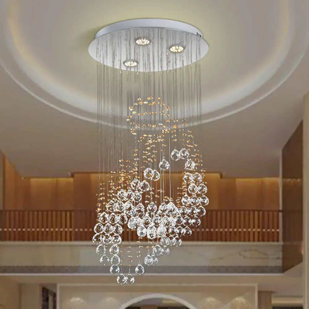 Leaf Shaped Led Pendant With Crystal Balls For Modern Bedroom Lighting Chrome