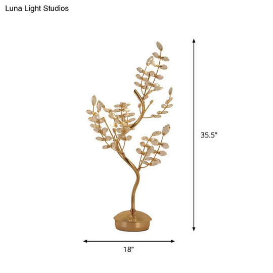 Leaf Sleeping Room Desk Light- Gold Tree Design- 6-Bulb Night Lamp With Cut Crystal- Contemporary