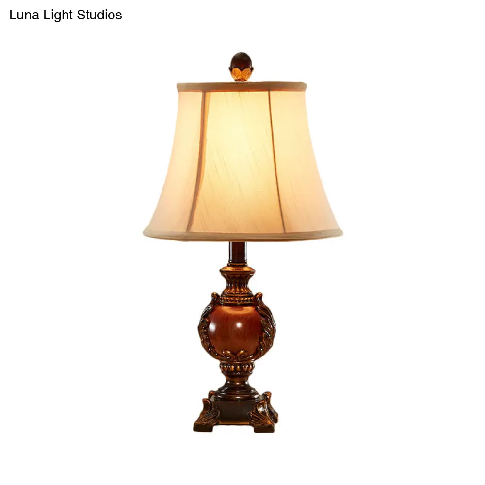 Leah - Traditional Empire Shaped Guest Room Desk Light Style Fabric 1 Bulb Brown Table With Urn Base