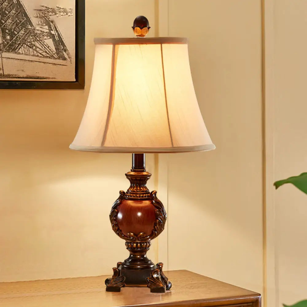 Leah - Traditional Empire Shaped Guest Room Desk Light Style Fabric 1 Bulb Brown Table With Urn Base