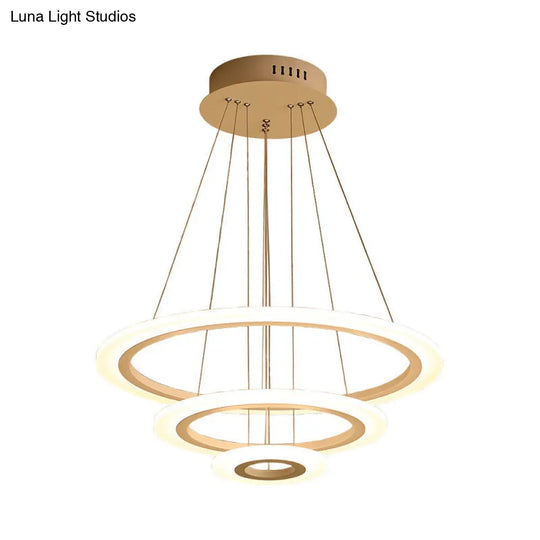 Modern Acrylic Led Chandelier - Coffee Hoop Pendant Light Kit (2/3 Tiered Small/Large Size)