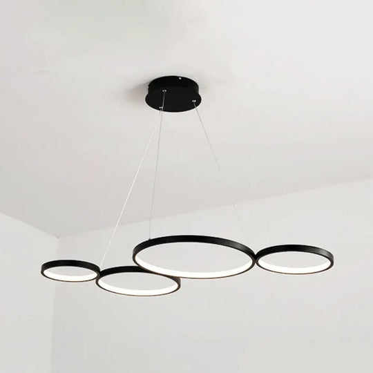 Led Acrylic Ceiling Chandelier With 4 Rings - Black/White Drop Pendant For Table Warm/White/Natural