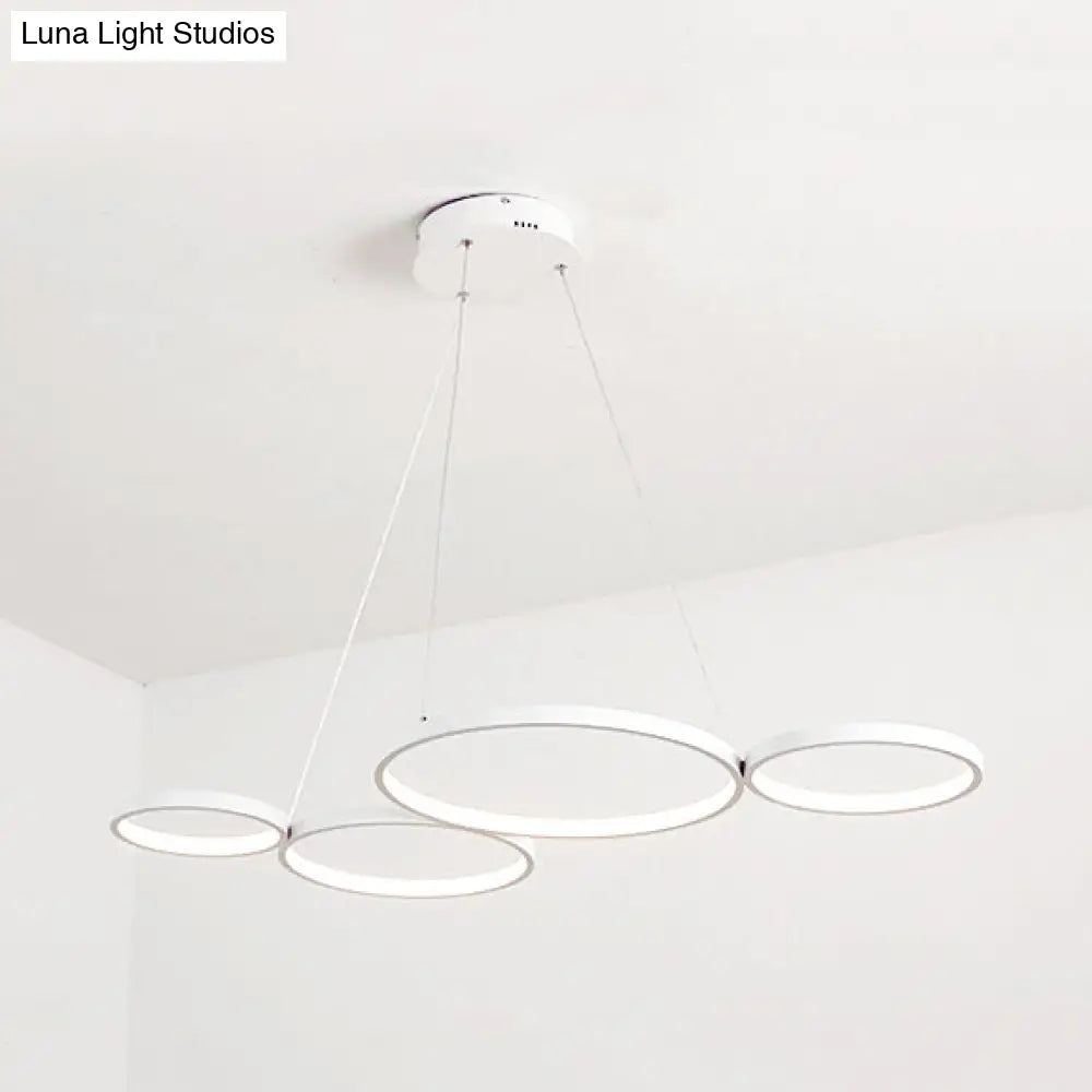 Led Acrylic Ceiling Chandelier With 4 Rings - Black/White Drop Pendant For Table Warm/White/Natural