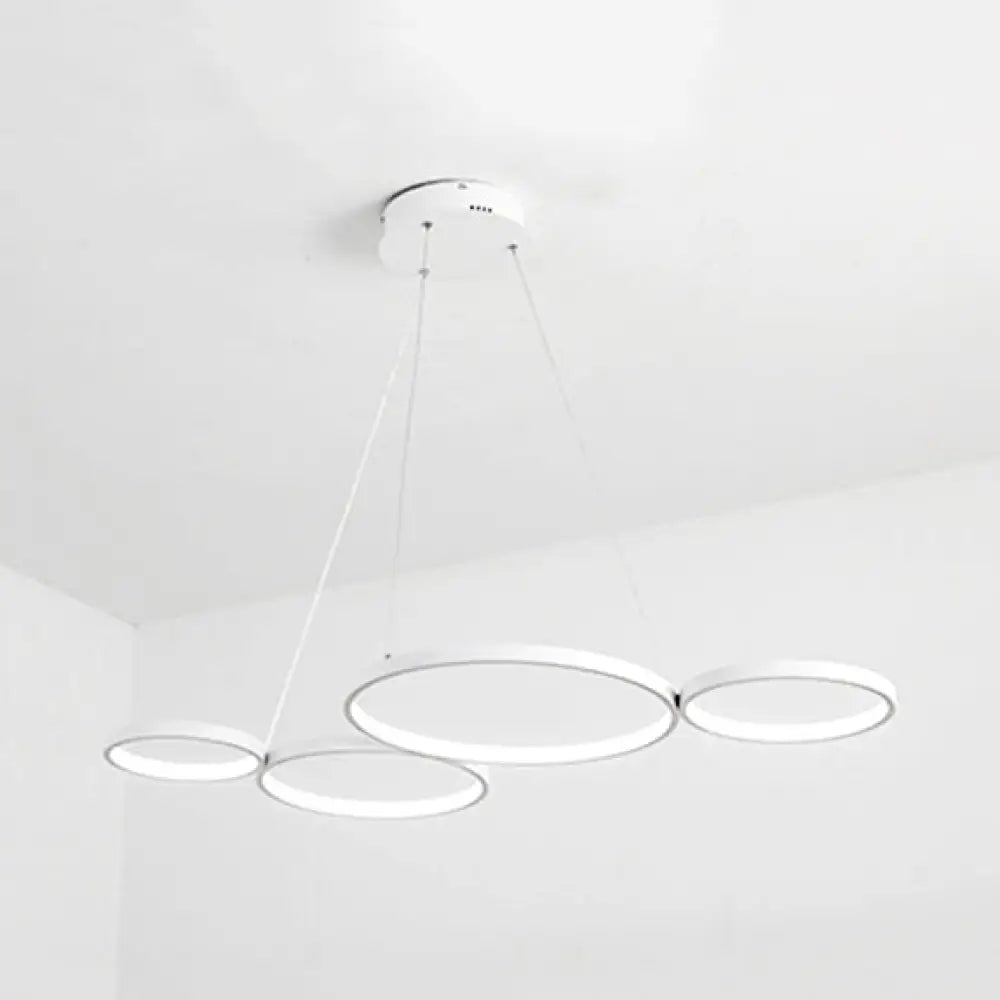 Led Acrylic Ceiling Chandelier With 4 Rings - Black/White Drop Pendant For Table Warm/White/Natural