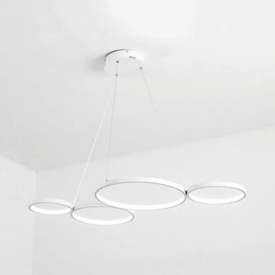 Led Acrylic Ceiling Chandelier With 4 Rings - Black/White Drop Pendant For Table Warm/White/Natural