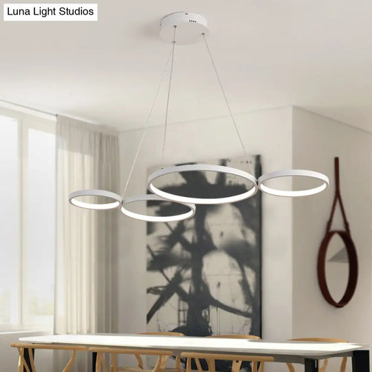 Led Acrylic Ceiling Chandelier With 4 Rings - Black/White Drop Pendant For Table Warm/White/Natural