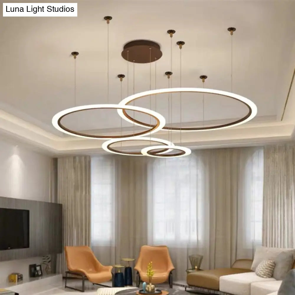 Led Acrylic Chandelier - Modern Multi-Circle Suspension Lamp For Living Room Ceiling