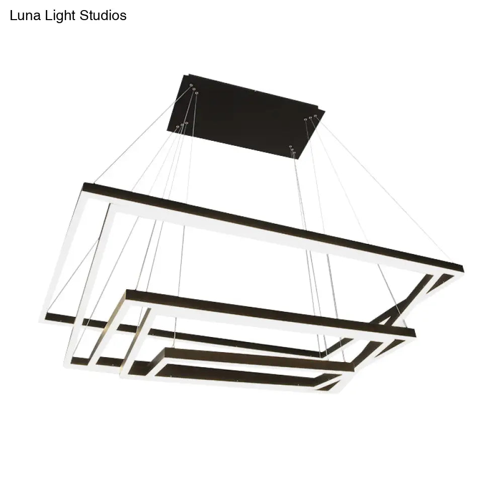 Led Acrylic Chandelier Pendant - Rectangular/Square Design 3/5 Lights Brown Ceiling Fixture