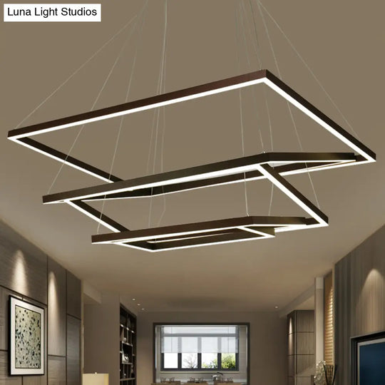 Led Acrylic Chandelier Pendant - Rectangular/Square Design 3/5 Lights Brown Ceiling Fixture