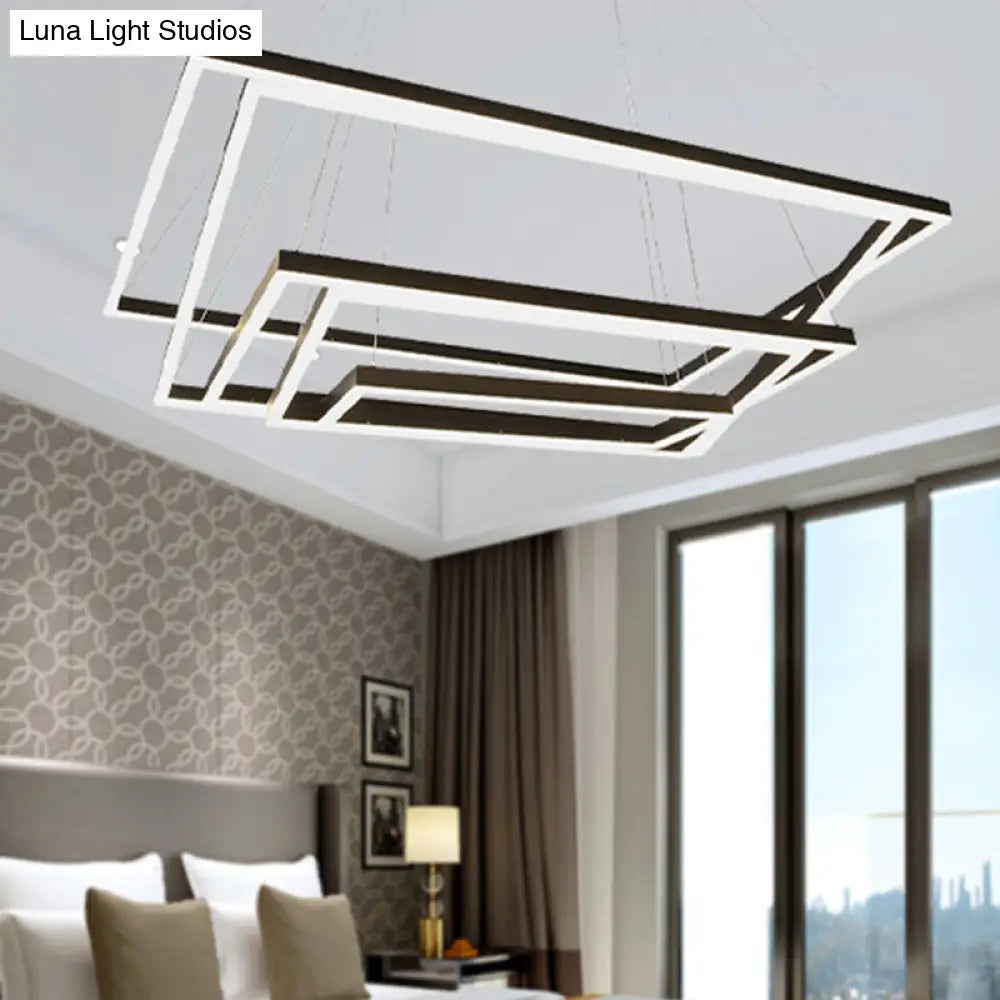 Led Acrylic Chandelier Pendant - Rectangular/Square Design 3/5 Lights Brown Ceiling Fixture