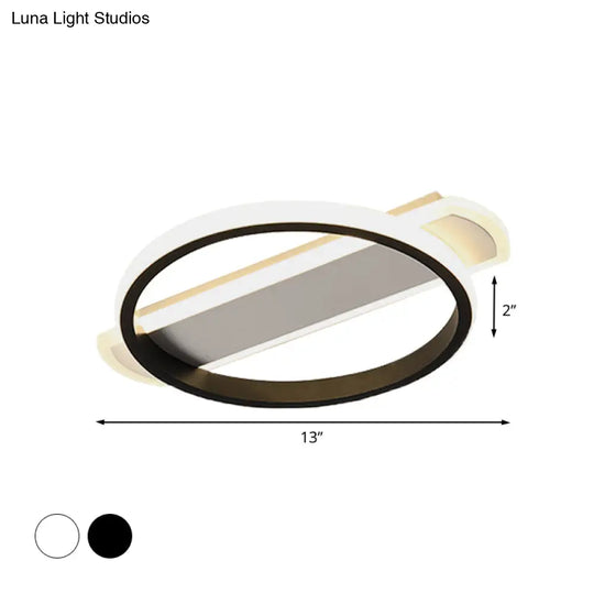 Led Acrylic Flush Ceiling Lamp - White/Black Ring Lighting With Arc Rectangle Canopy In Warm/White