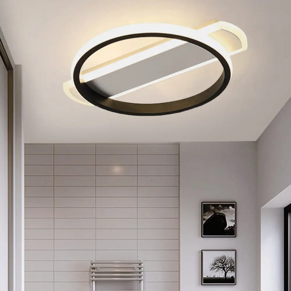 Led Acrylic Flush Ceiling Lamp - White/Black Ring Lighting With Arc Rectangle Canopy In Warm/White