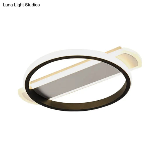 Led Acrylic Flush Ceiling Lamp - White/Black Ring Lighting With Arc Rectangle Canopy In Warm/White