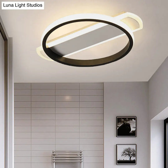 Led Acrylic Flush Ceiling Lamp - White/Black Ring Lighting With Arc Rectangle Canopy In Warm/White