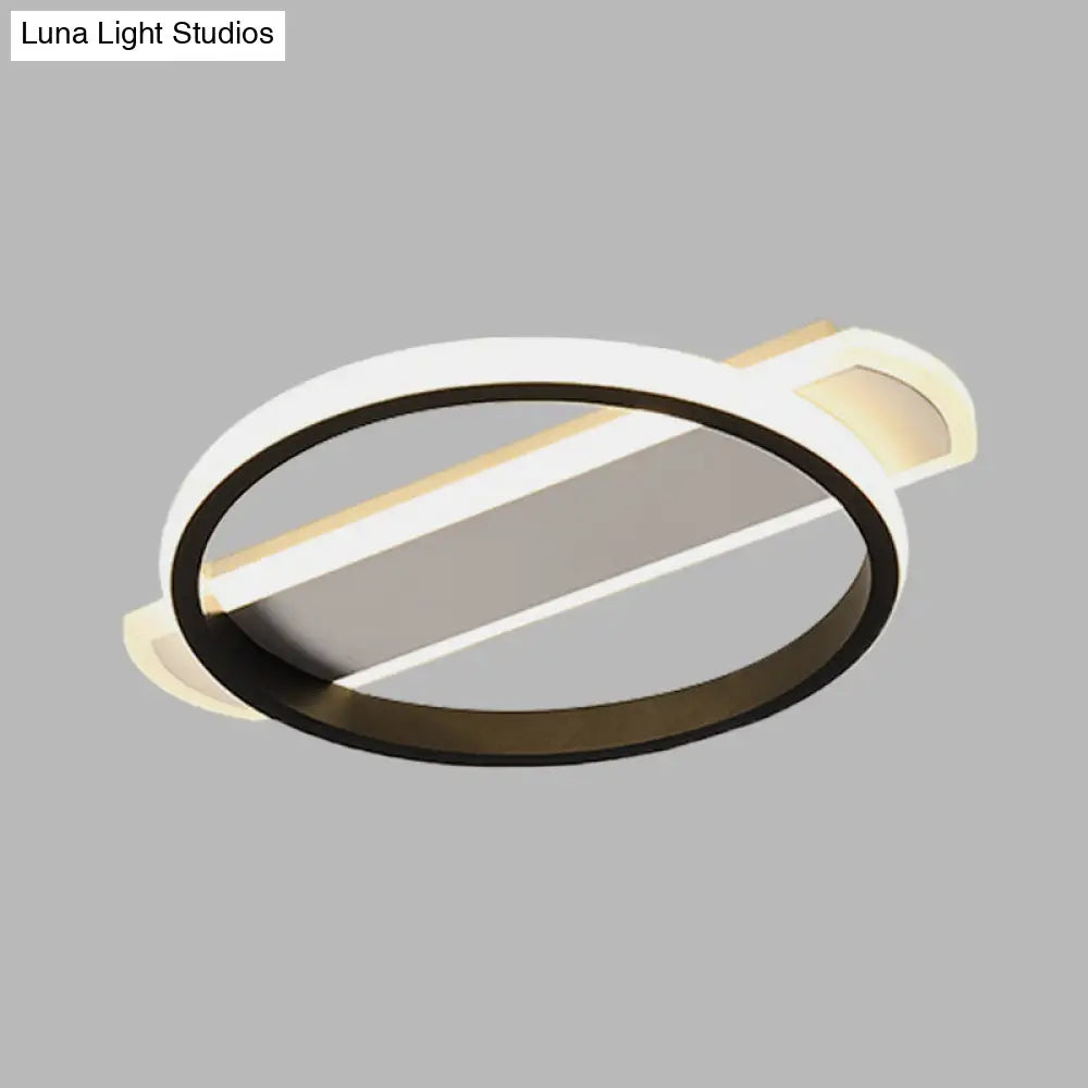 Led Acrylic Flush Ceiling Lamp - White/Black Ring Lighting With Arc Rectangle Canopy In Warm/White