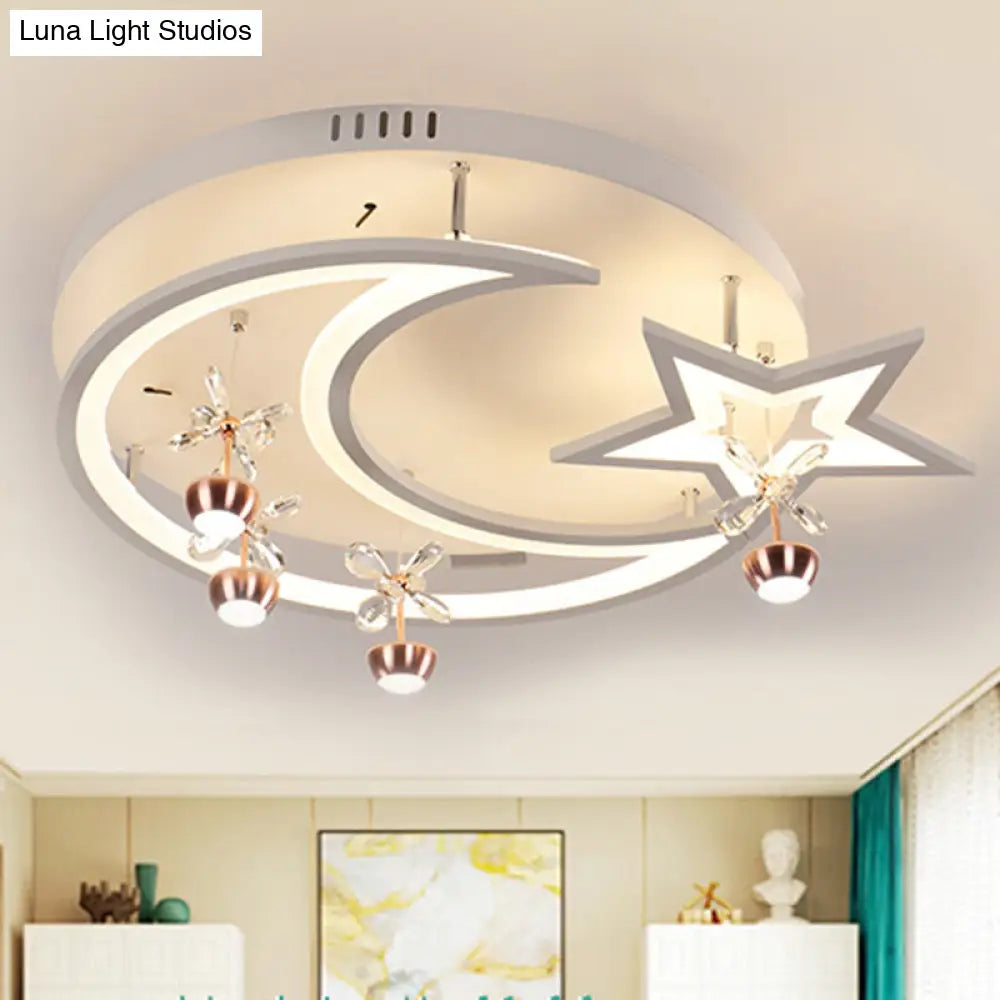 Led Acrylic Flush Ceiling Light - Modern Style White Star Moon Bedroom Lamp In 3 Color Options