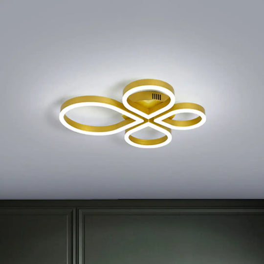 Led Acrylic Flush Mount Lighting Fixture In Warm/White Light Gold/Coffee Flower Design