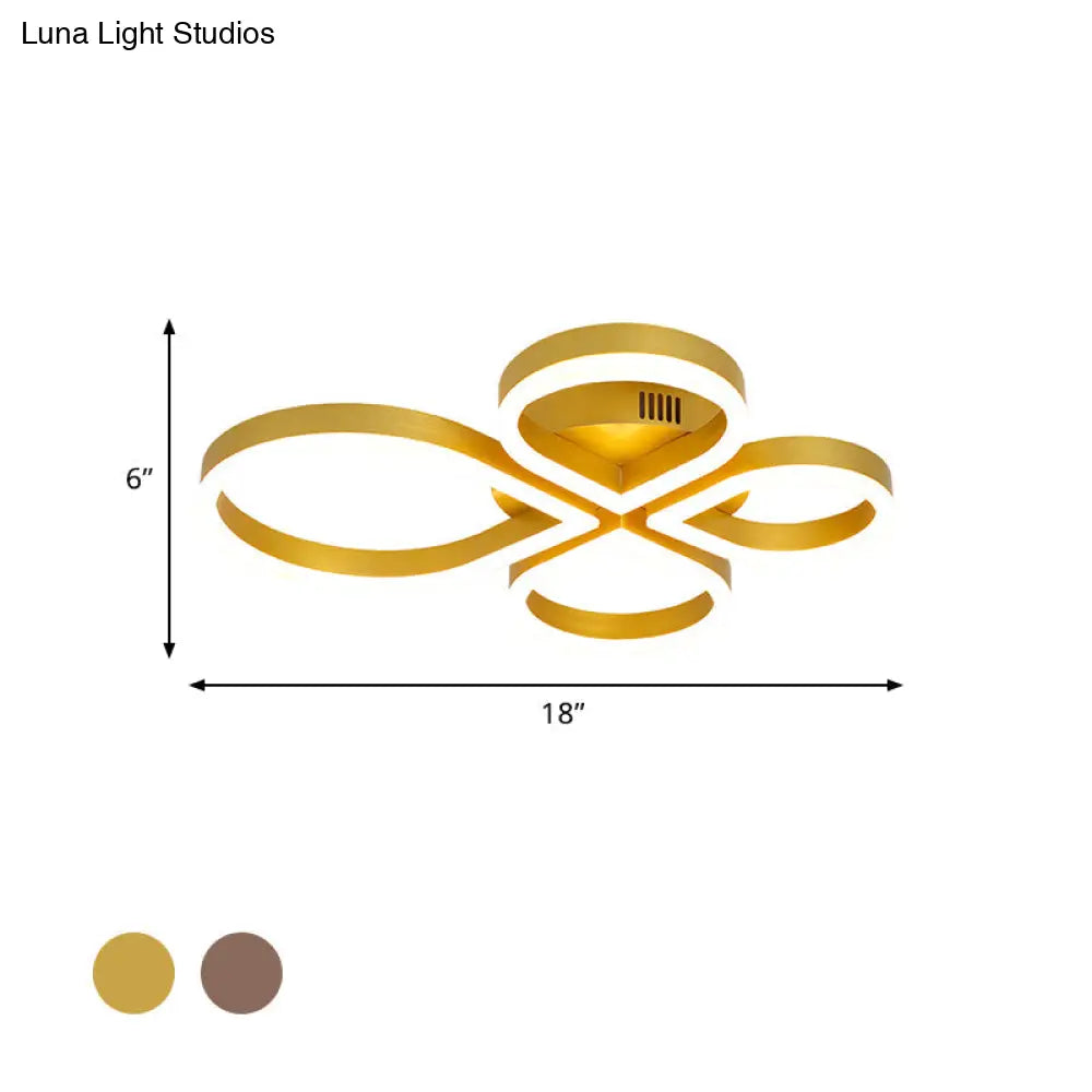 Led Acrylic Flush Mount Lighting Fixture In Warm/White Light Gold/Coffee Flower Design