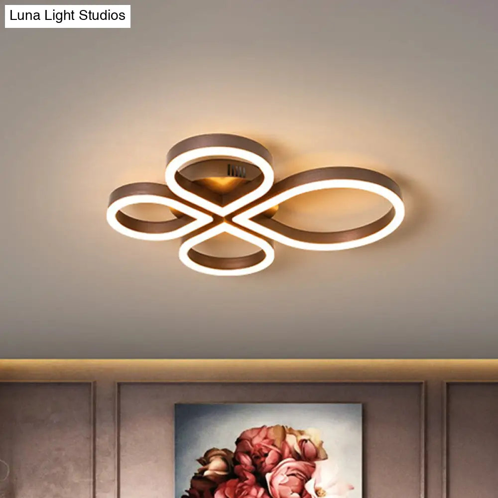 Led Acrylic Flush Mount Lighting Fixture In Warm/White Light Gold/Coffee Flower Design 18/21.5 Wide