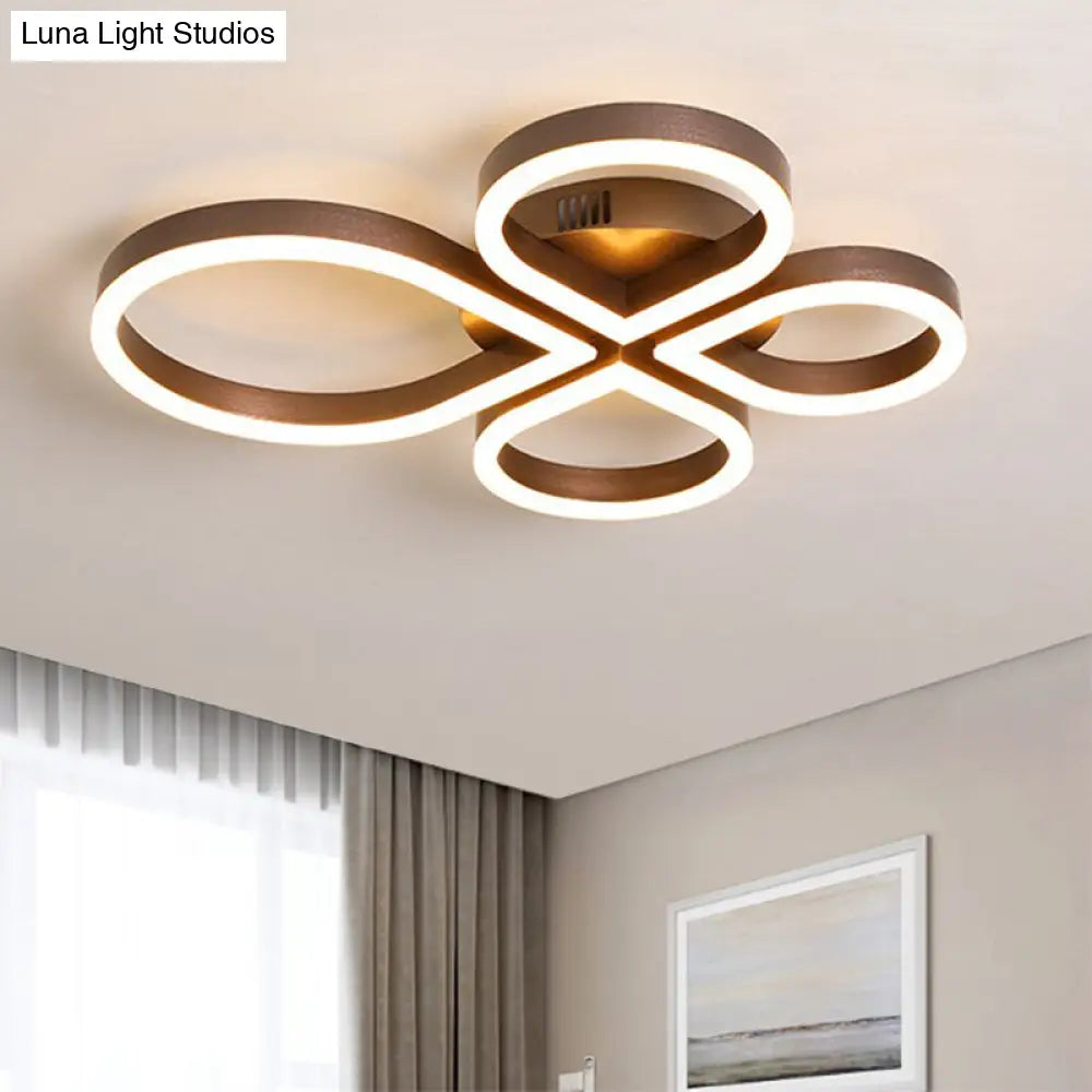 Led Acrylic Flush Mount Lighting Fixture In Warm/White Light Gold/Coffee Flower Design 18/21.5 Wide