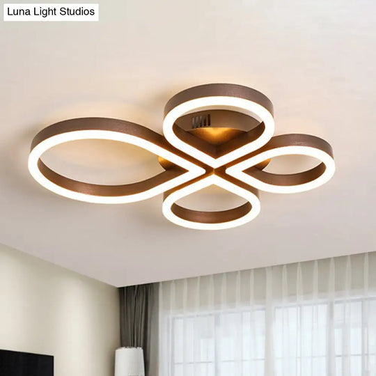 Led Acrylic Flush Mount Lighting Fixture In Warm/White Light Gold/Coffee Flower Design