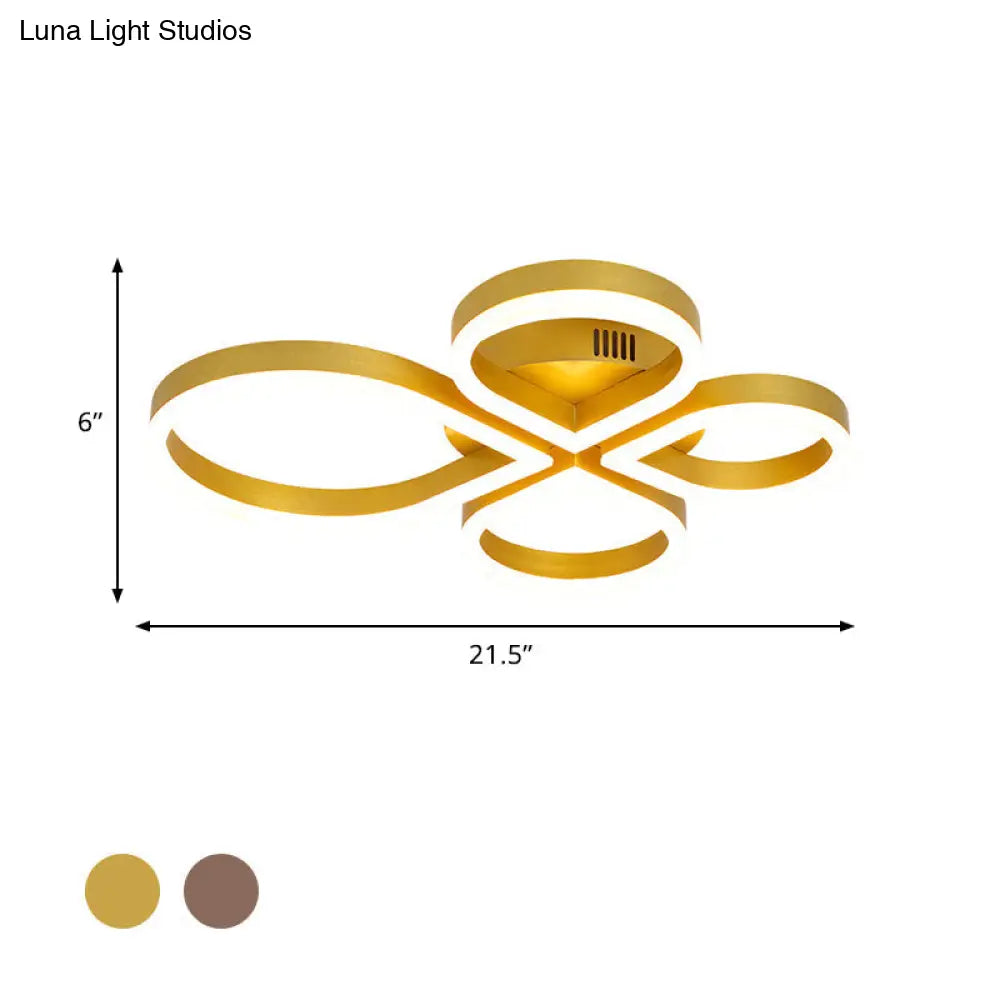 Led Acrylic Flush Mount Lighting Fixture In Warm/White Light Gold/Coffee Flower Design 18/21.5 Wide