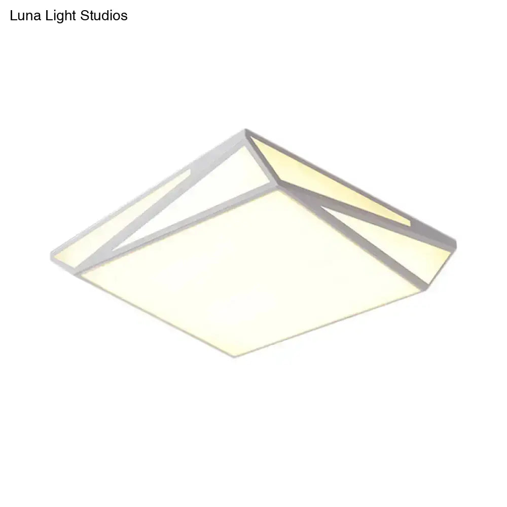 Led Acrylic Flushmount Ceiling Light For Guest Room - White Square/Rectangular Box Design