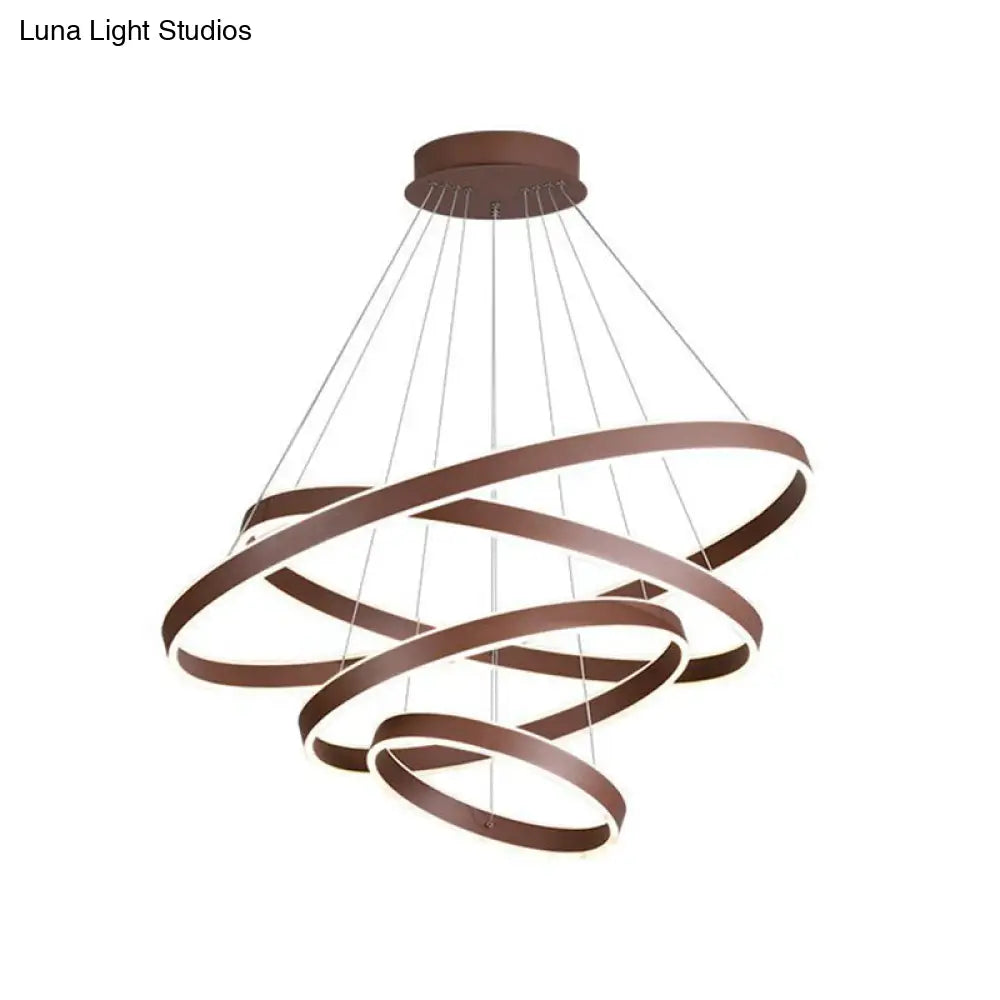 Led Acrylic Hoop Shaped Pendant Chandelier For Living Room - Simplicity Brown 1/2/3-Tiered Design