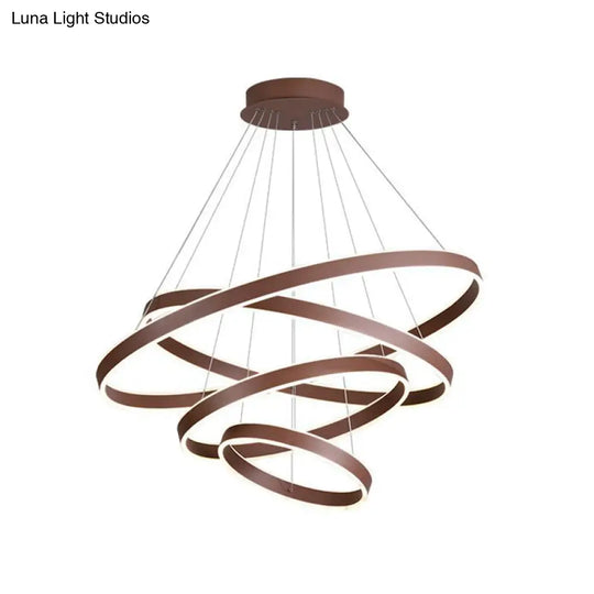 Led Acrylic Hoop Shaped Pendant Chandelier For Living Room - Simplicity Brown 1/2/3-Tiered Design