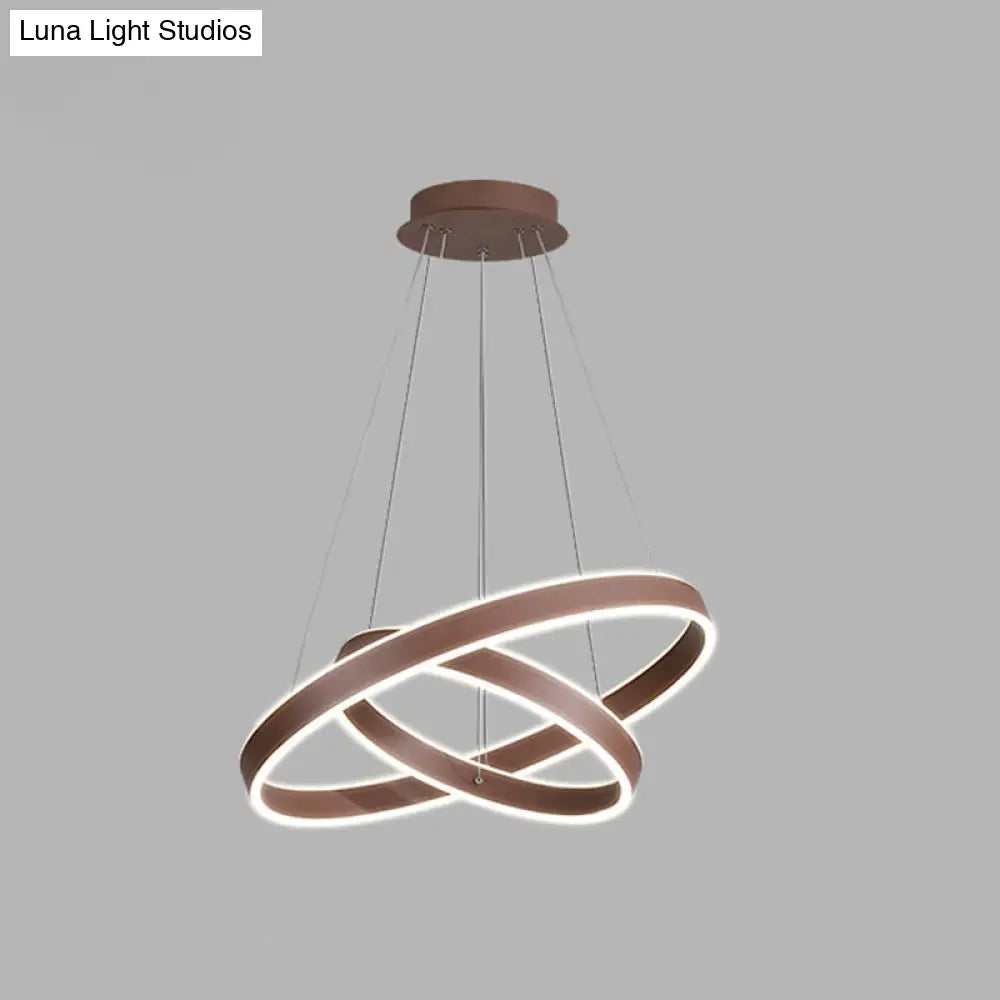 Led Acrylic Hoop Shaped Pendant Chandelier For Living Room - Simplicity Brown 1/2/3-Tiered Design