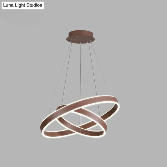 Led Acrylic Hoop Shaped Pendant Chandelier For Living Room - Simplicity Brown 1/2/3-Tiered Design