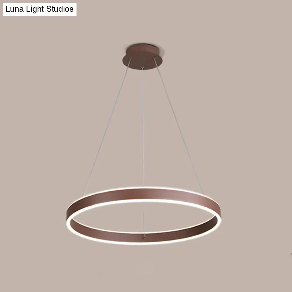 Led Acrylic Hoop Shaped Pendant Chandelier For Living Room - Simplicity Brown 1/2/3-Tiered Design